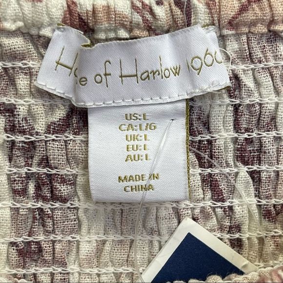 House of Harlow 1960 Womens Large Dress Midi Pink Floral Leaves Puff Sleeves - Picture 12 of 13